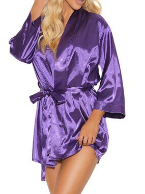 Purple Satin Kimono Robe Silky Charmeuse Lingerie